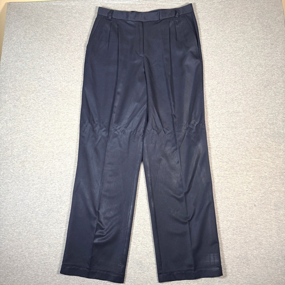 Liz Claiborne Lizsport Kylie Navy Blue Pleated Trousers Straight Leg Pants 14